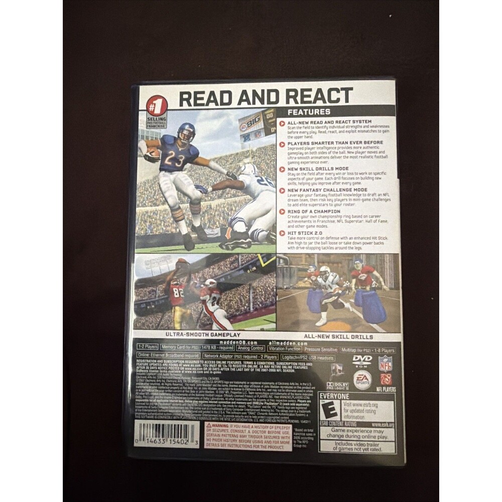 Madden NFL 08 (Sony PlayStation 2, 2007) Complete Manual PS2 Tested CIB 2008 - Picture 3 of 3